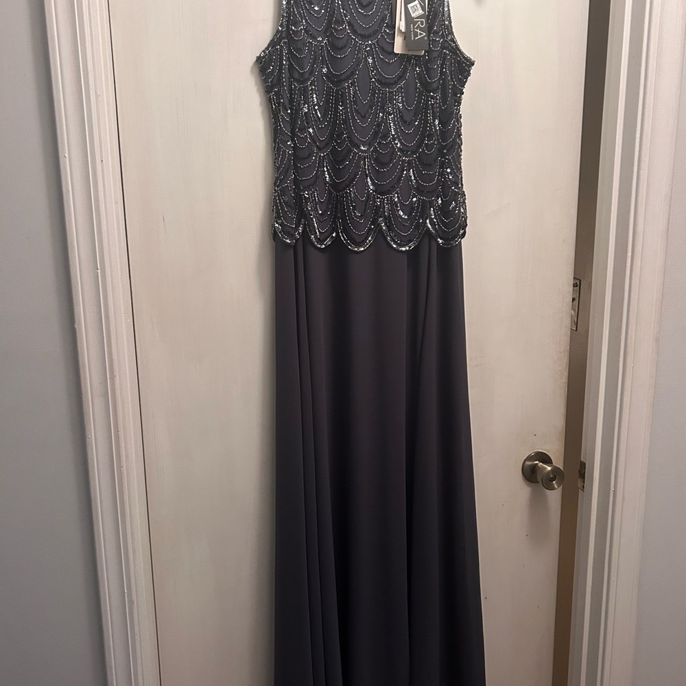 J Kara Gray Beaded Maxi Dress